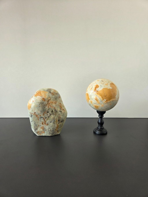 Natural stone ornament on base & Natural stone unique shape (Duo)