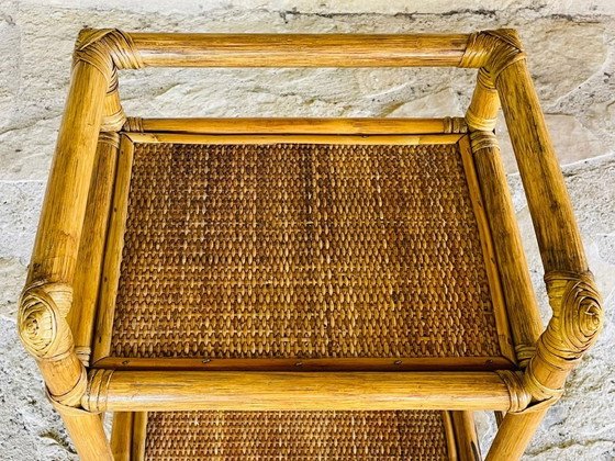Image 1 of Vintage bamboe en rotan 3-laags plank, jaren 70