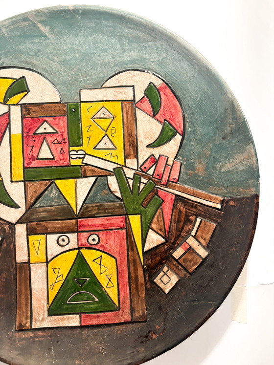 Grande assiette en céramique décorée en relief et peinte par Ibrahim Kodra, années 1970 – Objets déco (photo 4 of 10)