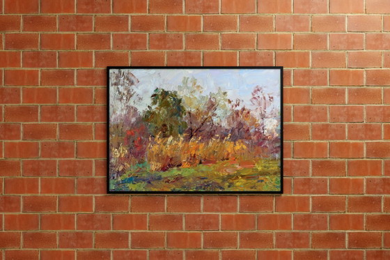 Original Oil Painting Nature Landscape Meadow Autumn Sedge, Paintings & Drawings, Canvas, Orange (photo 3 of 8)