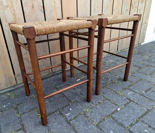 2 x vintage wicker stools