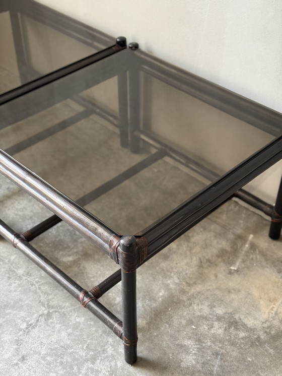 Image 1 of 2x bamboe salontafel / bijzettafel, 70s