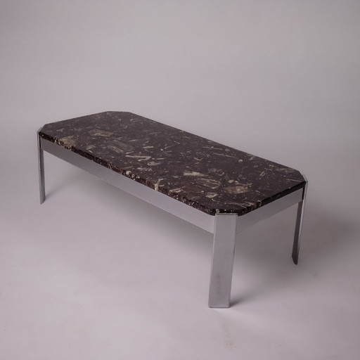 c. 1980 - Table basse en marbre Breccia et chrome - France
