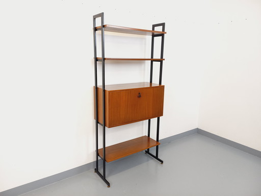 Vintage Teak and Metal 60's Italian Modular Shelving Bookcase