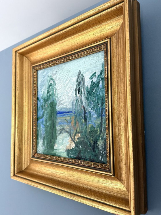 Image 1 of Peinture à l'huile expressionniste « Jardin au bord de la mer » (1966) de Lars Herder