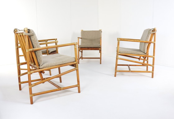 Image 1 of Set Of 4 Safari Bamboo Chairs + Table 'Geleen' Vintage