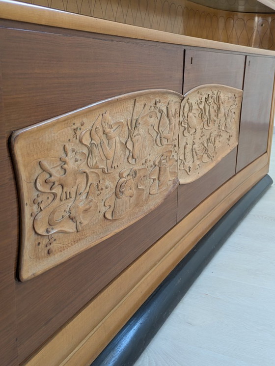 Image 1 of Dassi - Vittorio Dassi - Sideboard with mirror - Crystal, Wood, Brass - Sideboard with mirror