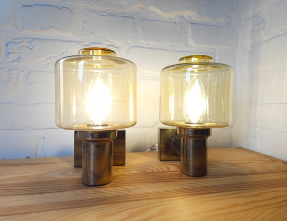 Image 1 of Set van 2 messing Heinz Neuhaus Leuchten wandlampen, mcm Hollywood regency wandlampen; 2 sets van 2 beschikbaar!