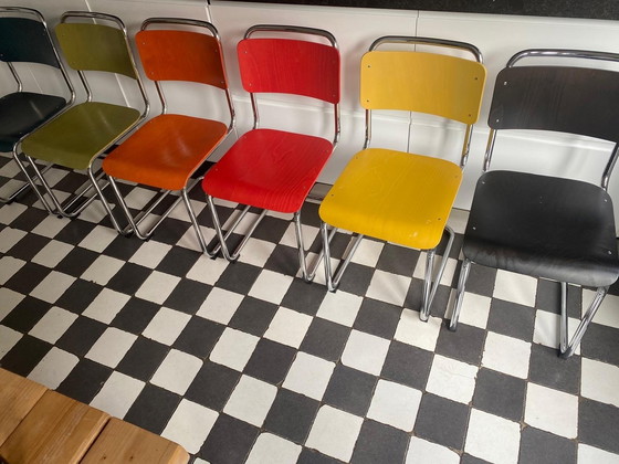 Image 1 of 6 x Chaises de salle à manger originales néerlandaises W.H. Gispen
