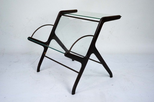 Ico Parisi Magazine Rack in Wood, Brass and Glass. Italy, 1950s