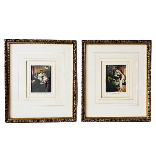 Gravures en couleurs signées par E.H. Stewart baroque