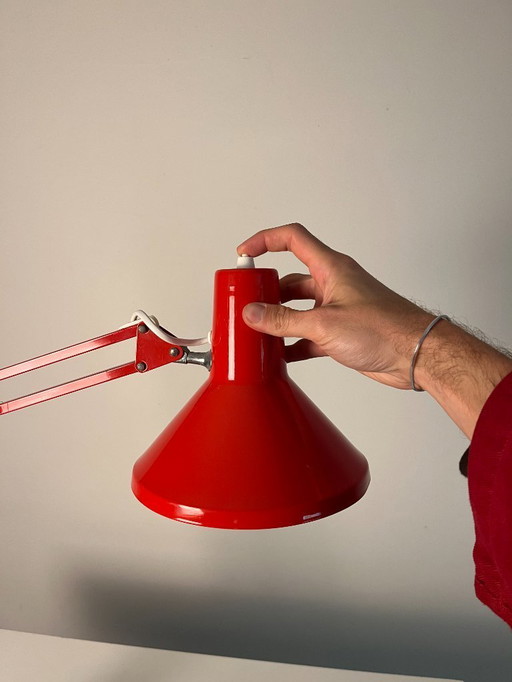 Vintage rode gearticuleerde architectenlamp uit de jaren 80