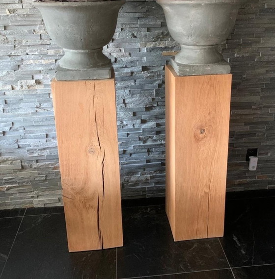 Image 1 of 2x Wooden Column Solid Incl French Vases