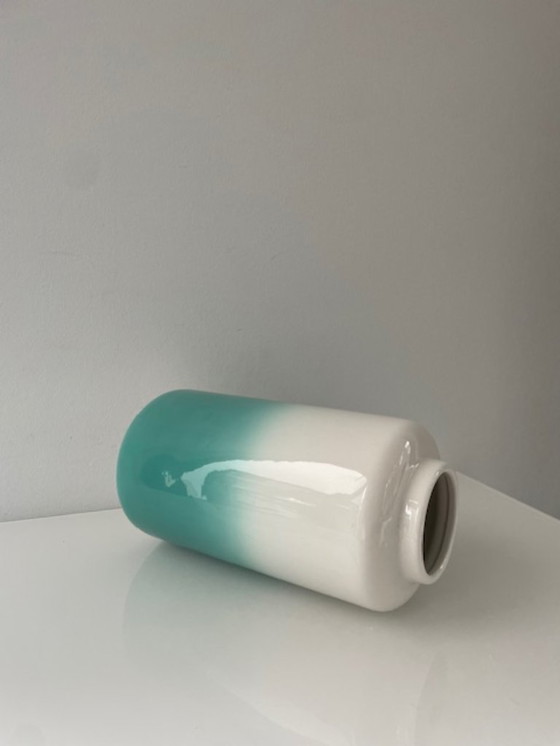 Image 1 of Ceramic vase white/turquoise glossy glaze