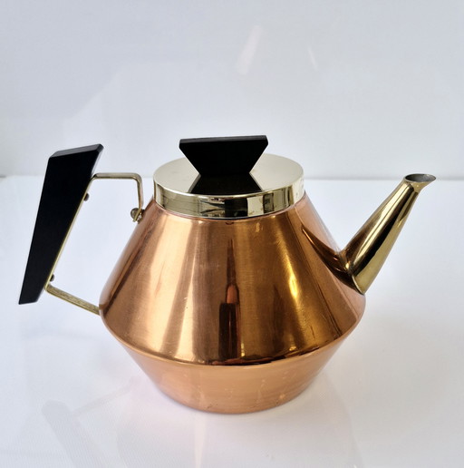 JODA Denmark Copper Teapot with Teak, 1960s Mid Century