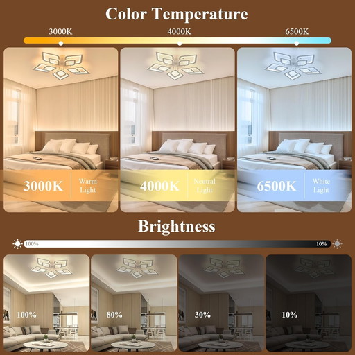EASY EAGLE Modern LED Ceiling Light: 48W Dimmable Ceiling Lamp with Remote Control 3000K-6500K, 61CM Ceiling Light for S