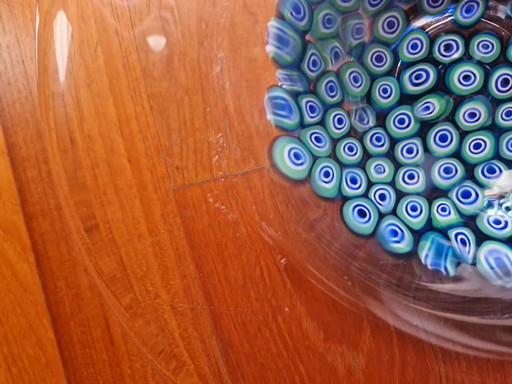 Soporte para pasteles de Murano: Vidrio azul y verde con murrina