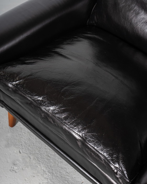 Image 1 of Danish Armchair Made Of Teak And Black Leather