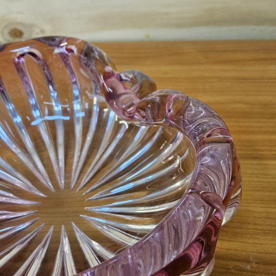 Image 1 of Vintage grote roze kristallen asbak/schaal (Muranoglas) (Val Saint Lambert) cranberry kleur