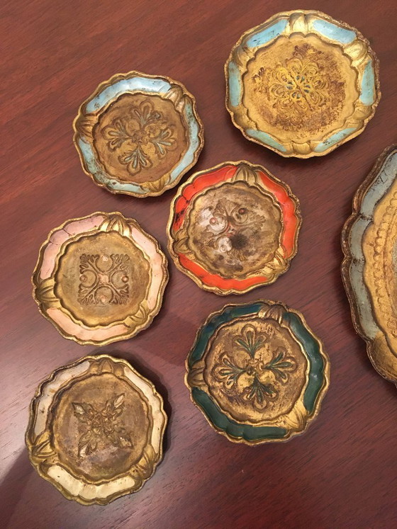 Image 1 of Set of bottle coaster and 6 glasses in Florentine style