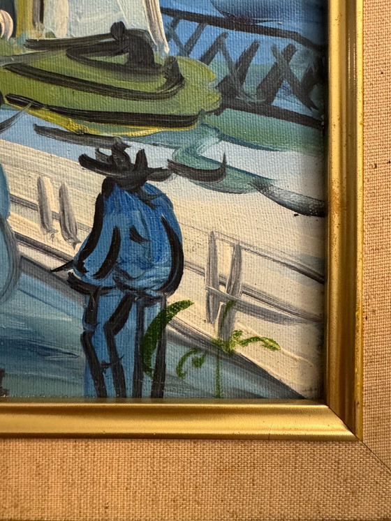 Tableau « Promenade » G.Raoux style Dufy, Peintures et dessins, Toile, Bois, Bleu (photo 8 sur 15)