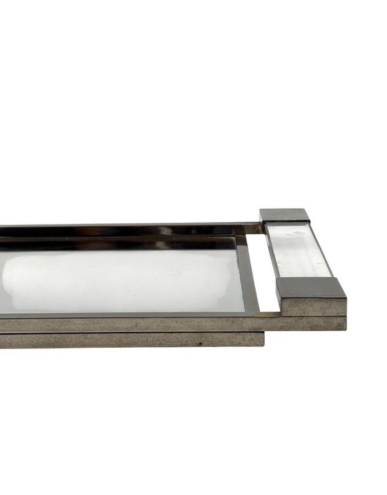 Image 1 of Jacques Adnet, Bandeja modernista de lucita con espejo, Maison Adnet, Francia, 1950