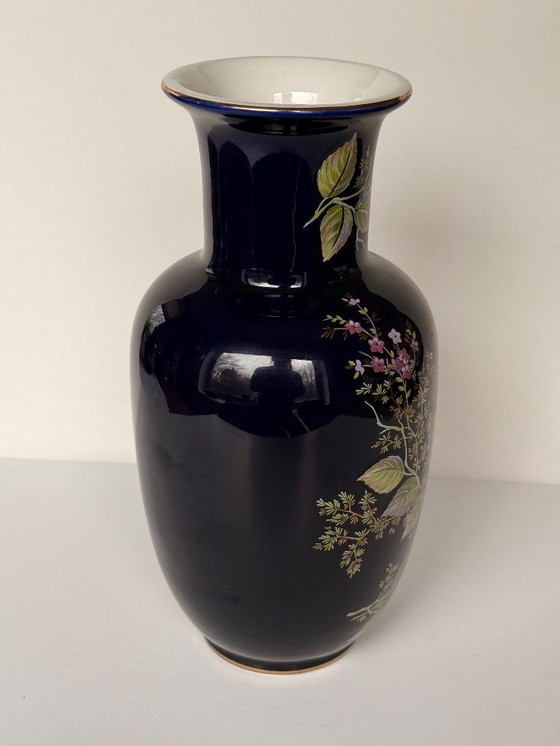 Image 1 of Japanische kobaltblaue Porzellanvase und Schale aus 22-karätigem Gold