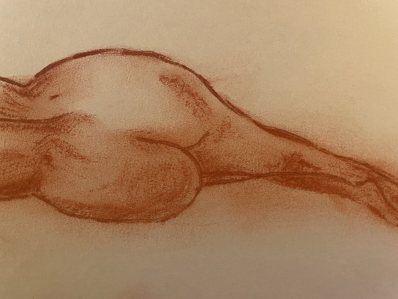 Image 1 of Tableau Signé Sanguine Portrait Féminin « Siesta »