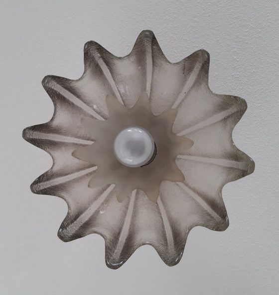 Image 1 of Lampada a sospensione in vetro ghiacciato a forma di calice e di petalo