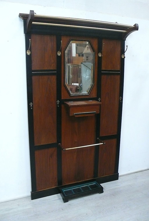 Large Art Nouveau coat rack in elm / elm solid wood + black, around 1910