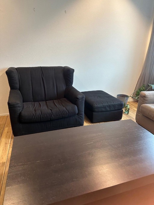Banque Sky haute et 2 causeuses de Gelderland recouvertes de tissu Andes respectivement taupe et noir