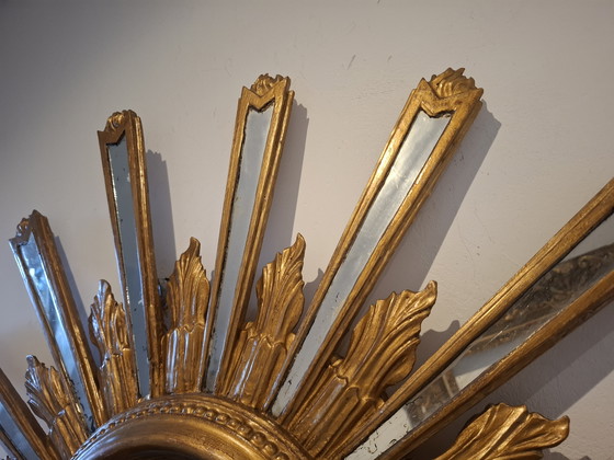 Image 1 of Miroir soleil en bois de 85cm XXL de 1962 estampé convexe 