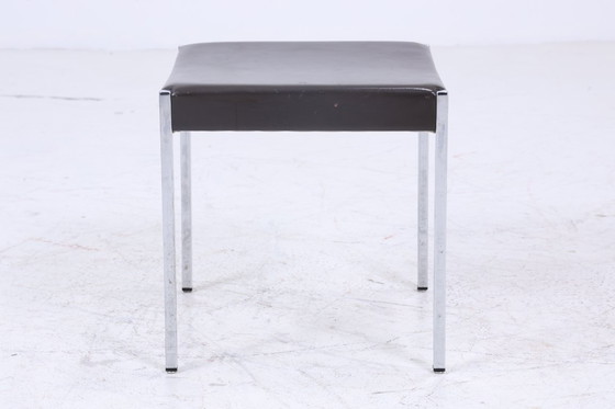 Image 1 of Vintage leather stool | Mid - Century stool chrome | retro chair 60s 70s #07-37