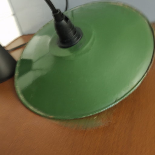 Lampada a sospensione vintage industriale in smalto – Verde scuro/Bianco/Nero – Ø25cm – hanglampen, Metal (photo 2 of 9)