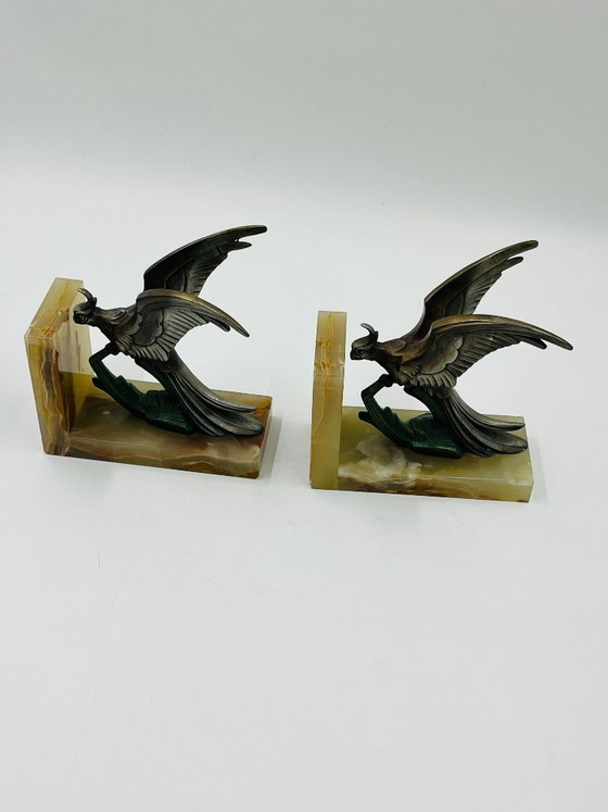 Art Deco Onyx Birds of Paradise Bookends – Decorative Objects, Marble, Metal (photo 13 of 14)