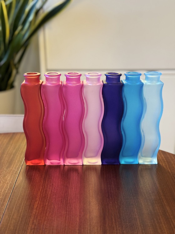 Image 1 of Set of 7 vintage IKEA Skamt Squiggle Zigzag Vases 90s design