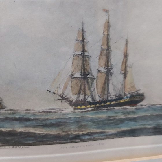 Image 1 of 2 x nautical prints sailships in wooden frame 