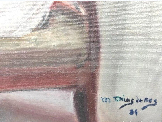 Image 1 of Antiek Frans olieverfschilderij uit het begin van de 20e eeuw, portret van een vrouw.