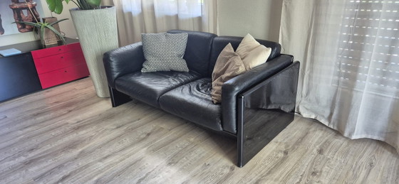 Image 1 of Vintage Design Ledersofa Set Original SIMONS  – 2 Sofas aus schwarzem Leder – 80er/90er Jahre