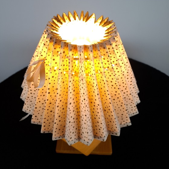 Image 1 of Vintage wooden dice lamp base with pleated shade, 1970s