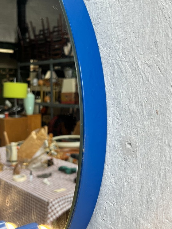 Image 1 of Specchio vintage, metallo blu, con illuminazione. Italia anni '90