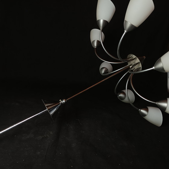 Image 1 of Lustre Vintage à 8 Branches – Opaline et Métal – Années 1980