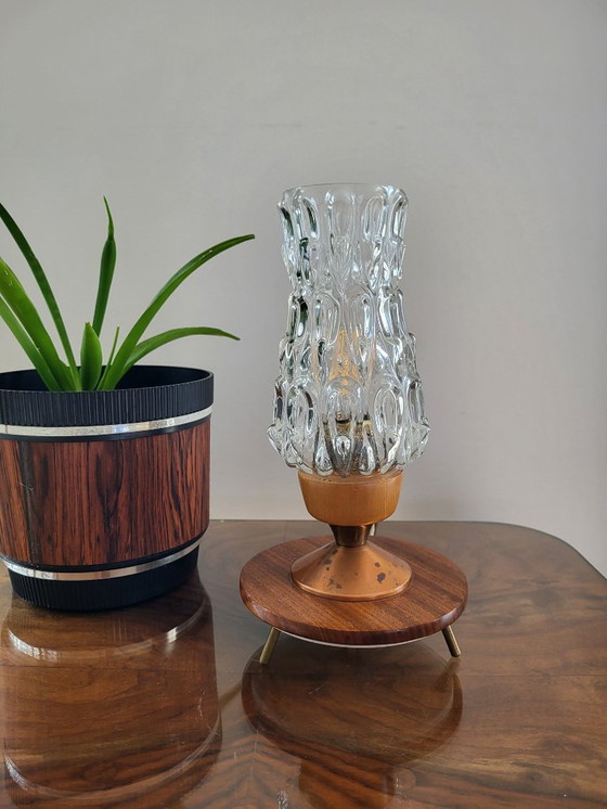 Image 1 of Vintage Table Lamp Tripod From The Sixties With Glass Lampshade