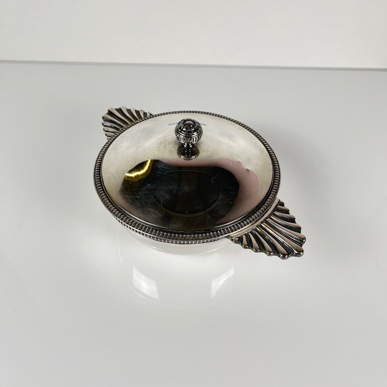 ELEGANT sucrier en métal argenté avec couvercle & bouton bleu