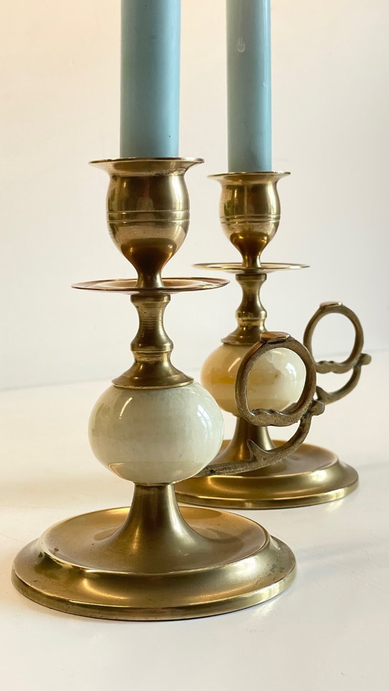 Image 1 of Candelieri vintage in onice, marmo e ottone