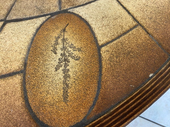 Image 1 of Table basse ronde ovale céramique Barrois Vallauris de 1960 modèle herbier vintage