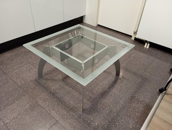 Image 1 of Glass corner table, 80 x 80 cm with sandblasted edge.