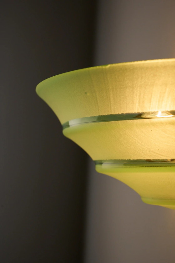 Mid-Century Green Glass Shell Wall Sconce with Clear Stripes, Wall lights, Brass, Mid Century Modern (photo 7 of 9)