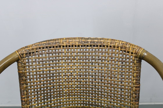 Image 1 of 1980er Set aus vier Rattansesseln mit Stoffpolstern