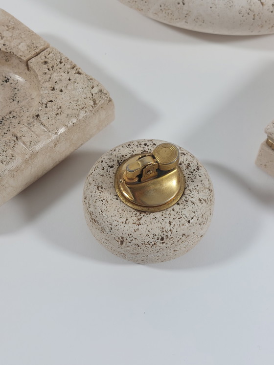 Image 1 of Tovaglietta vintage di design di metà secolo, portafrutta, posacenere, candeliere, scatola, travertino, Italia